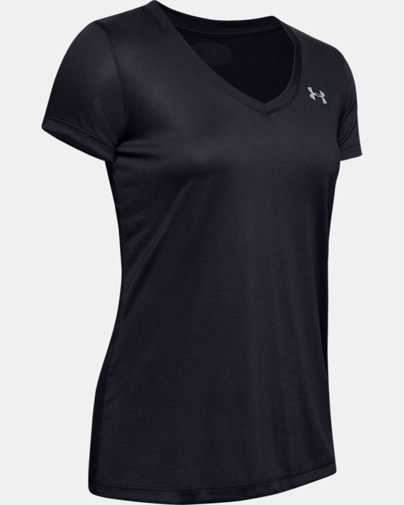 Camiseta con cuello de pico UA Tech™ para mujer, Black, pdpMainDesktop image number 4